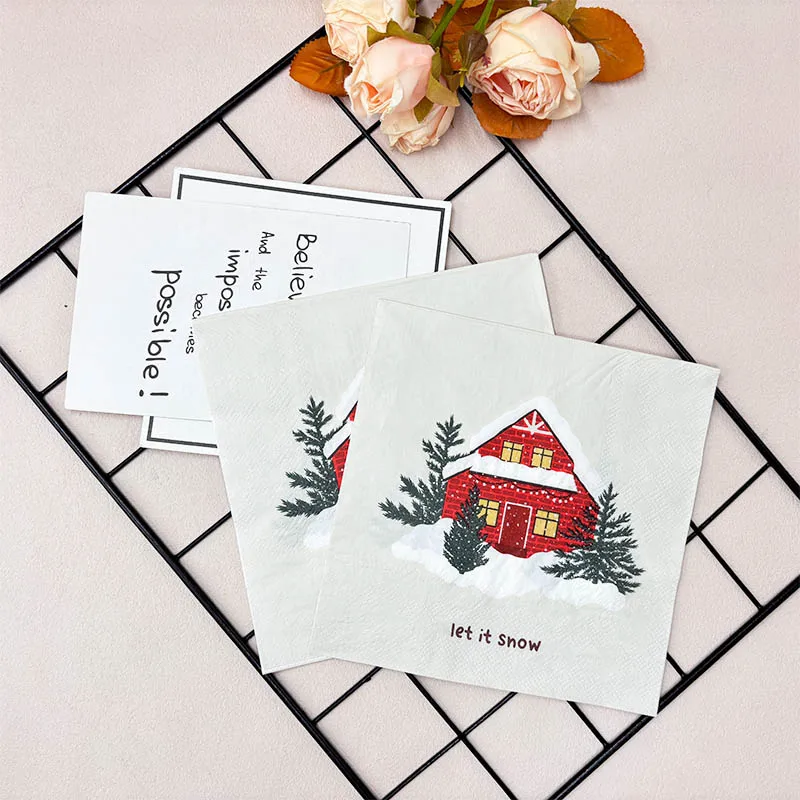 10/20 قطعة 33 سنتيمتر 2 طبقة جديد عناصر عيد الميلاد المناديل البيت الأحمر شجرة عيد الميلاد الأبيض ورق للاستعمال مرة واحدة وجبة حصيرة DIY Decoupage ورقة