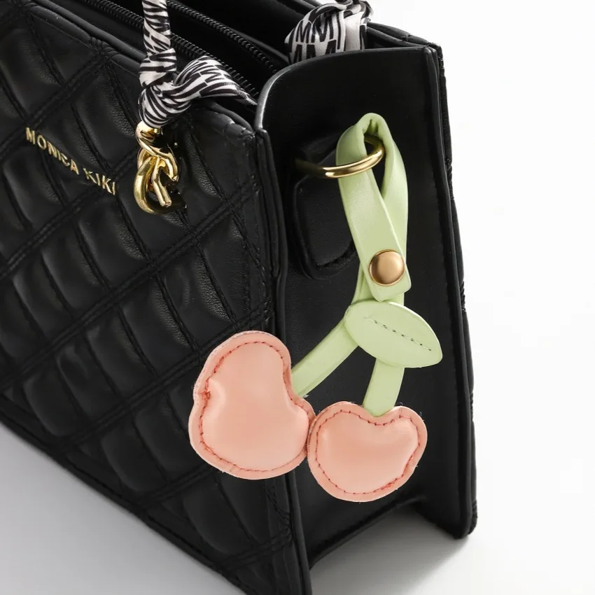 New DIY Cute 3D Peach Heart PU Love Cherry Keychain Pendant Cherry Car Bag Hanging Accessories Wholesale