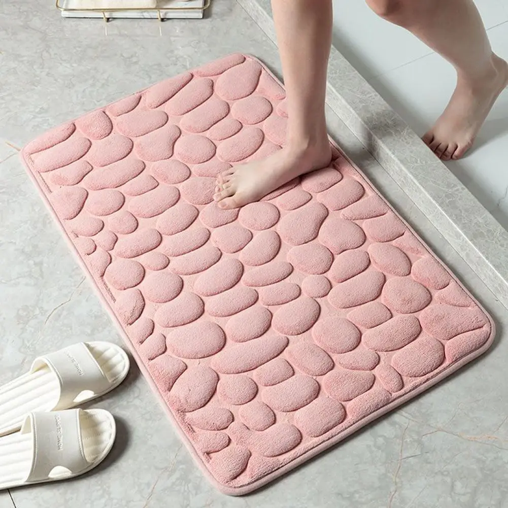 Non Slip Memory Foam Bathroom Mat with Absorbent Coral Fleece and Pebble Carpet Suitable for Toilet and Bedroom