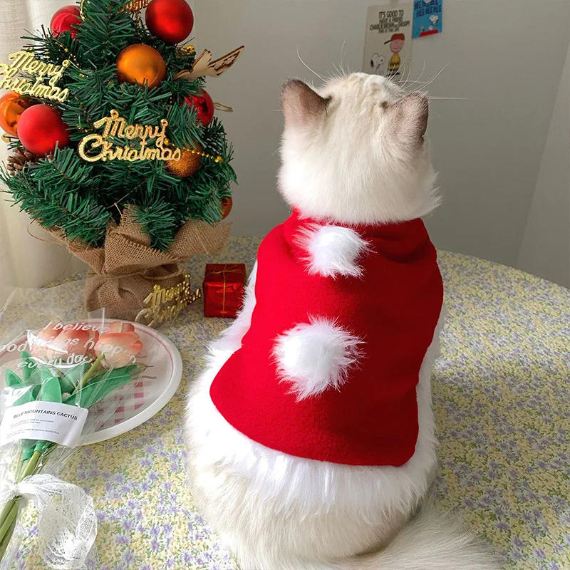 Dog Autumn and Winter Poncho Mini Cold Red Poncho Neck Bell Christmas Shawl Cloak Pet Cat Supplies