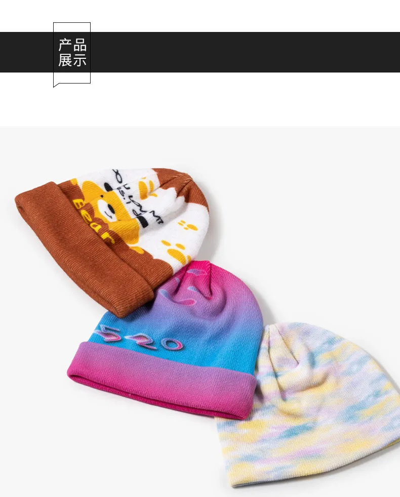 Gradual Change Inkjet Printing Hat 360 Oil Painting Knitted Warm Hat