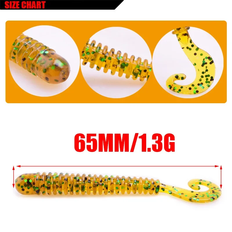 10 Pcs 6cm 1.3g Worms Soft Bait Jig Wobbler Fishing Lure Shrimp Flavor Artificial Silicone Bait Fishing Spiral Tail Swimbaits