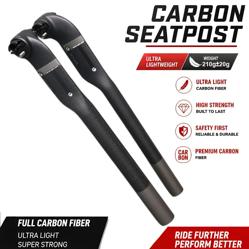ASIACOM Ultralight Full Carbon Aero Round-Head Seatpost for Road MTB Bike 5°/25° Offset Saddle Post Components