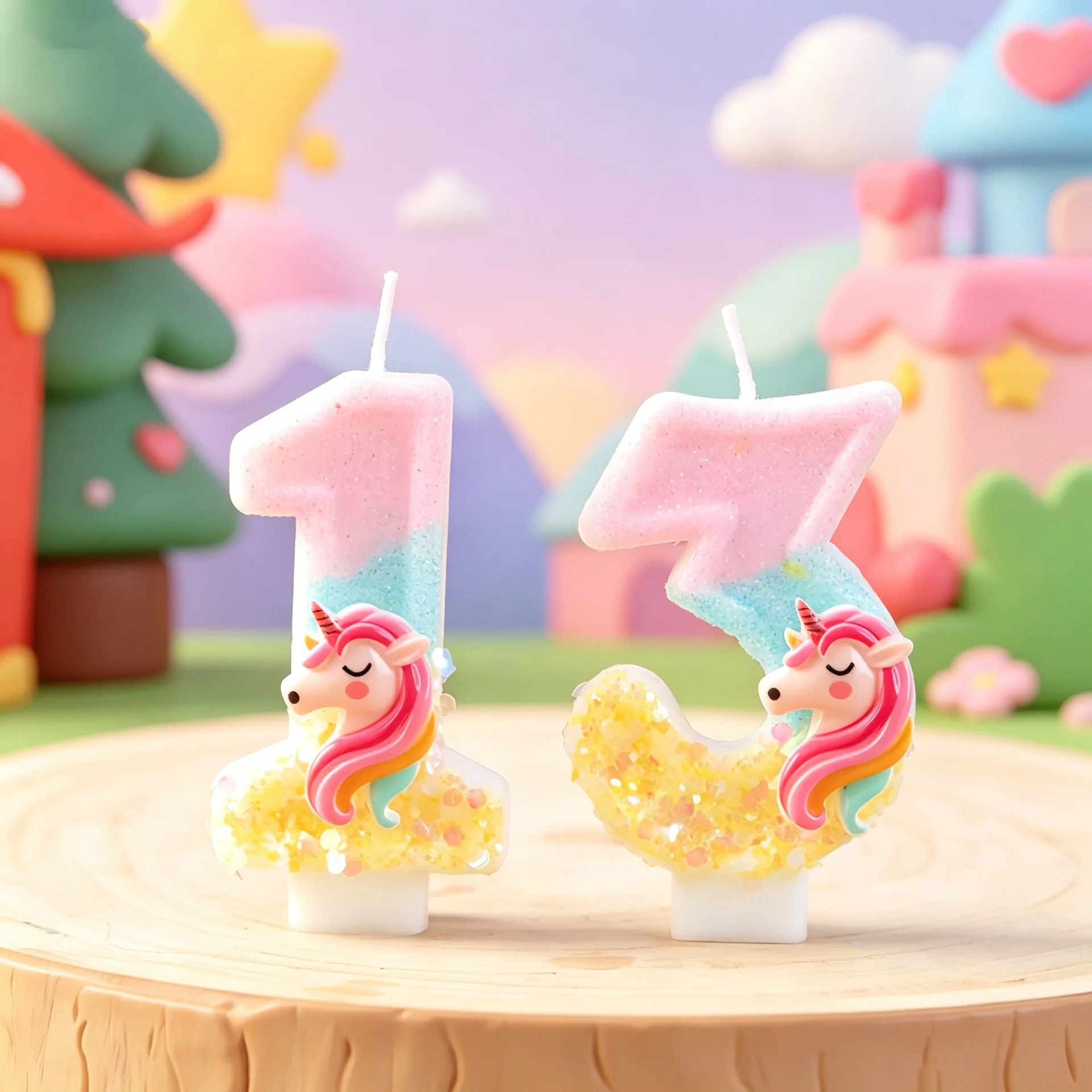 Unity Candle Set - 0-9 Number Birthday Candles Tricolor unicorn