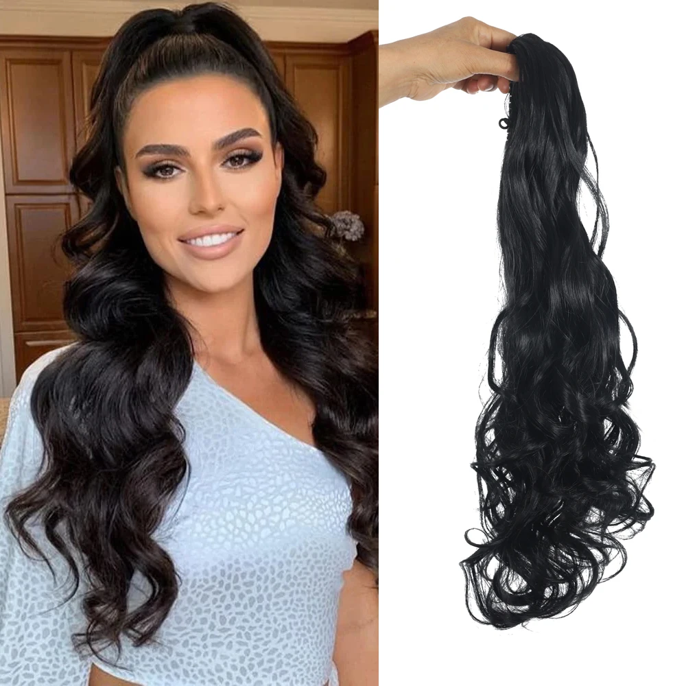 

Synthetic 22Inch Ponytail Hair Extension Long Wavy Claw Clip Ponytail Heat Resistant Natural Wave For Women Blonde Hairpiece