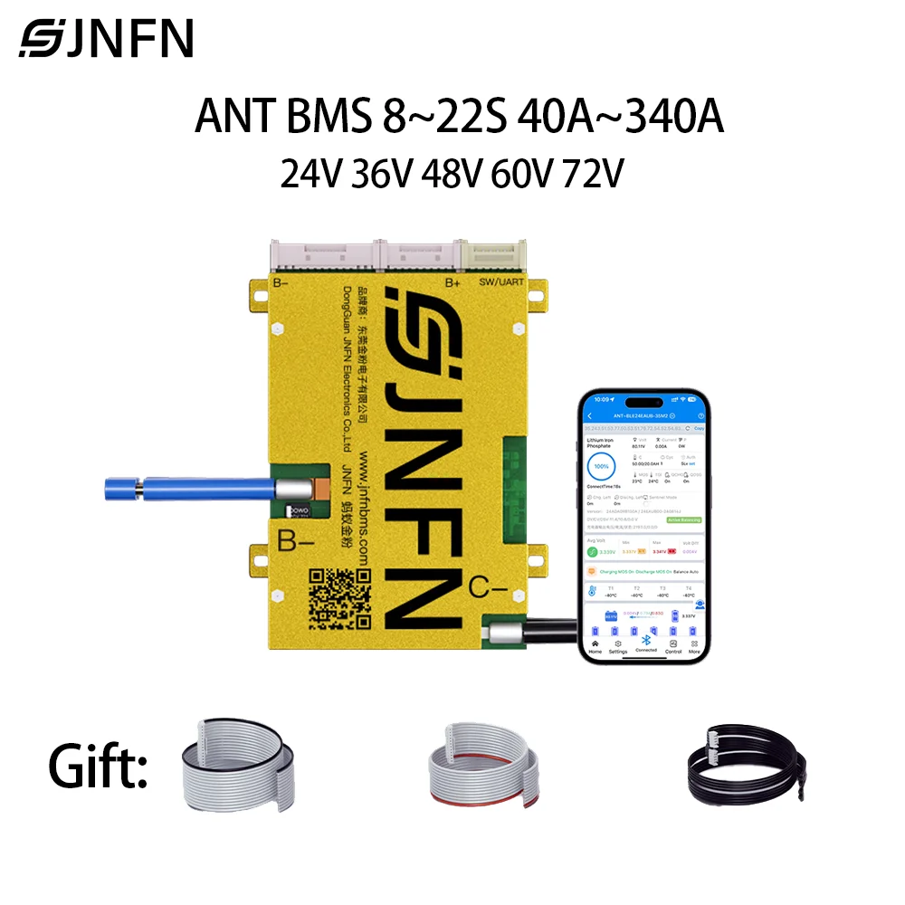 JNFN ANT BMS 8S 16S 20S 22S 24V 36V 48V 40A-340A Lifepo4 Li-