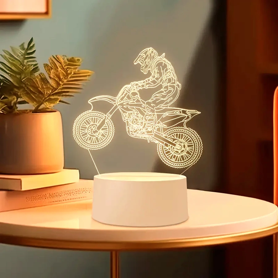 3D Dirt Bike Rider Night Lights, Room and Living Room Table Decorative Lights, Holiday Gifts, Color Adjustable