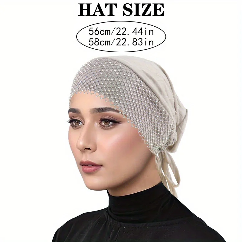 

Elegant Red Modal Stretch Headscarf with Rhinestone Embellishments - Women's Adjustable Drawstring Inner Hat，Lightweight and Com