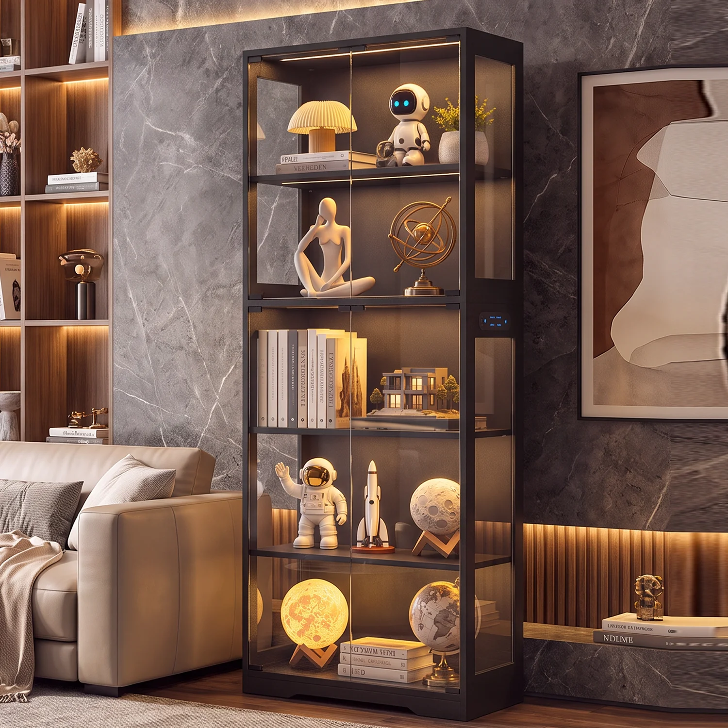 Home Office For - ตู้โชว์ 5 ชั้น TCGBKAF พร้อมประตูกระจก ไฟ