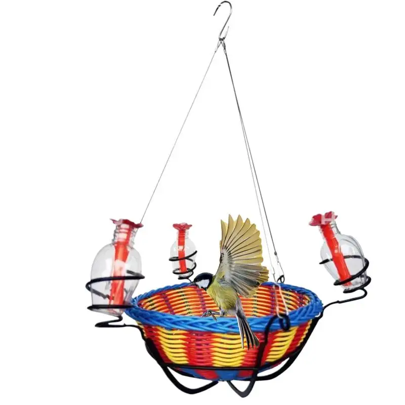 

Glass Hummingbird Feeders Flower Basket Wild Bird Feeder For Outside Garden Backyard Decor Resting Place With 3 Feeding Ports