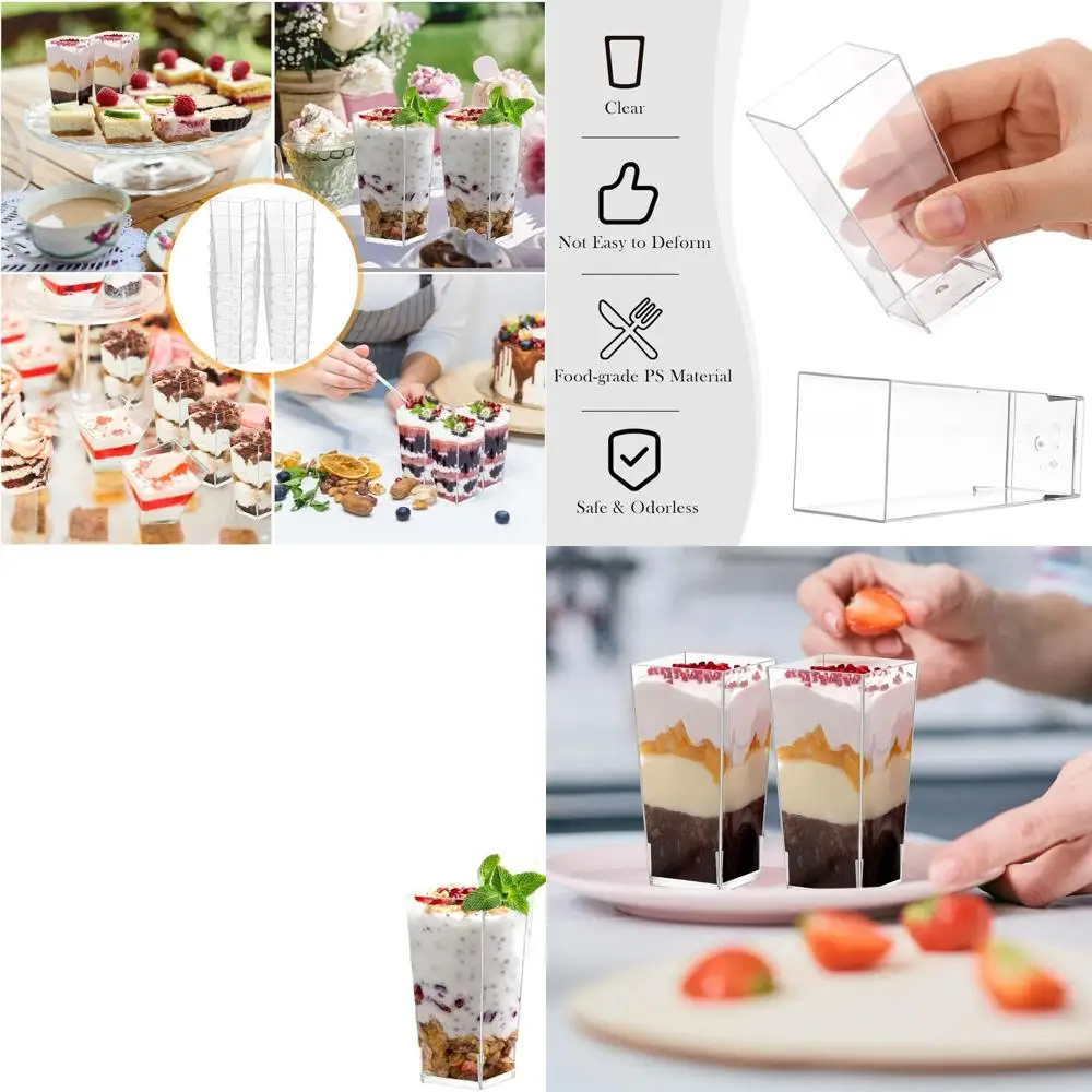 

Set of 500 - 3 oz Clear Plastic Mini Square Tall Cups for Shots, Appetizers, Mousse, and Chocolate Desserts