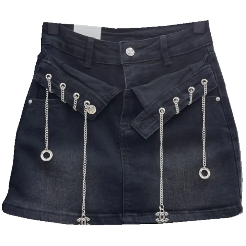 Denim Short Skirt Women'S Summer New Forest Style Design Button Denim Skirt  Women Clothing Vintage