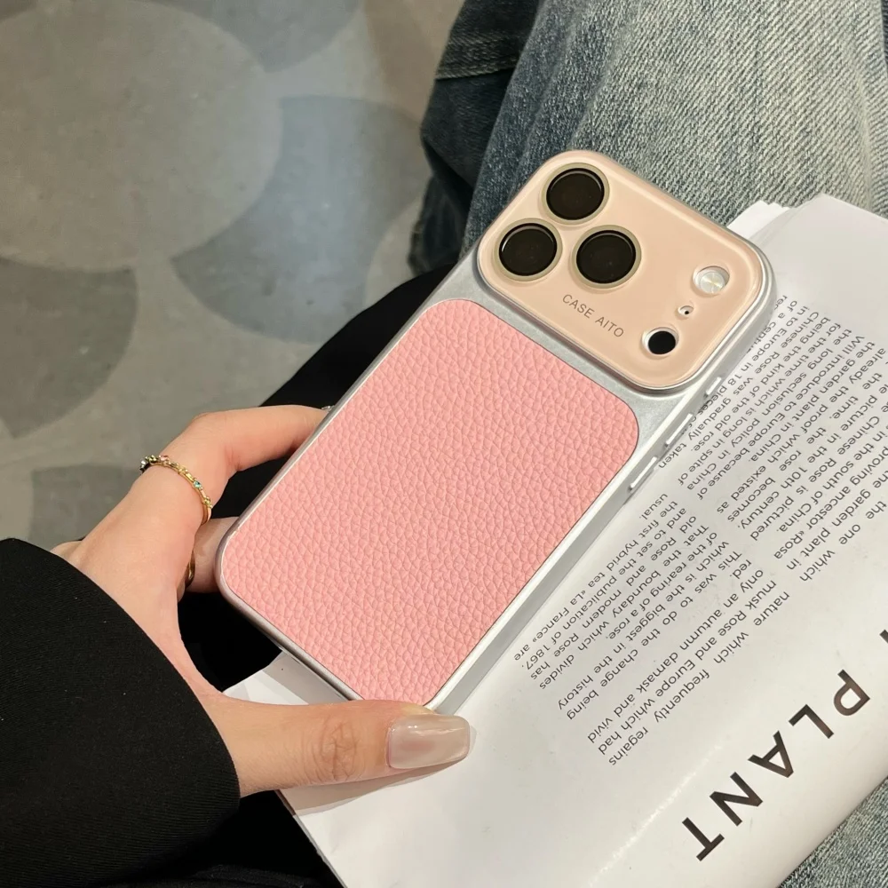 Creative Large Window Color Blocking PU Leather Case For IPhone 13 17 ProMax 16 15 14 Pro Max Glass Lens Protective Cover Fundas_voghion.com