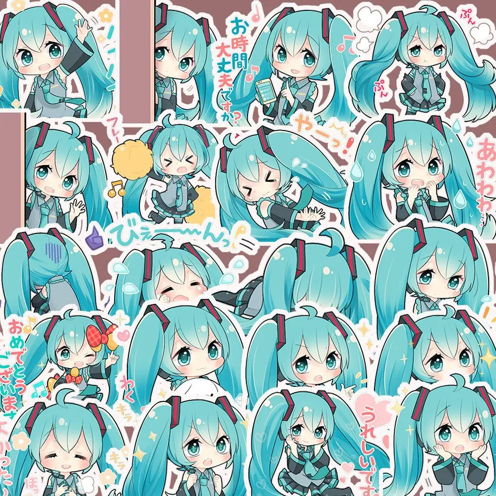 40pcs Hatsune Miku Sticker Pack Waterproof Phone Case Cartoon Journaling Stationery Kawaii Packaging Kawaii Laptop Skin Sticker