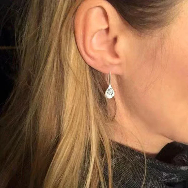 Silver Color 2021 New Dandelion Drop Earrings For Women Retro Simplicity Handmade Jewelry Wholesale Gift Cерьги image 3