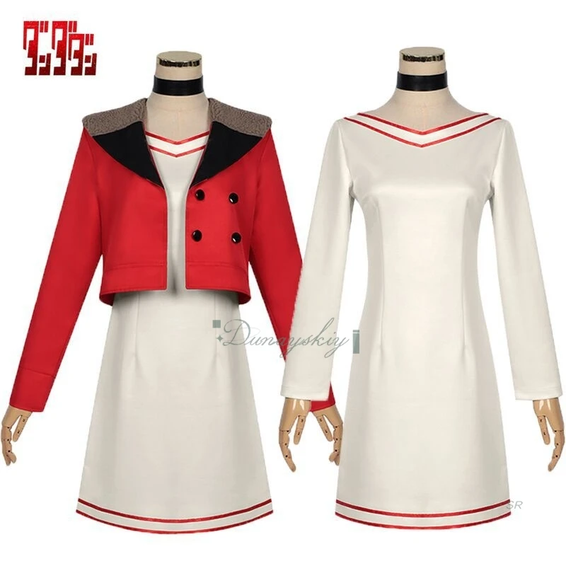 

Ayase Momo Косплей 코스프레 Парик Аниме Dandadan Косплей Униформа Красное Пальто Серьги Юбка Карнавальный Костюм Для Хэллоуина Женщины