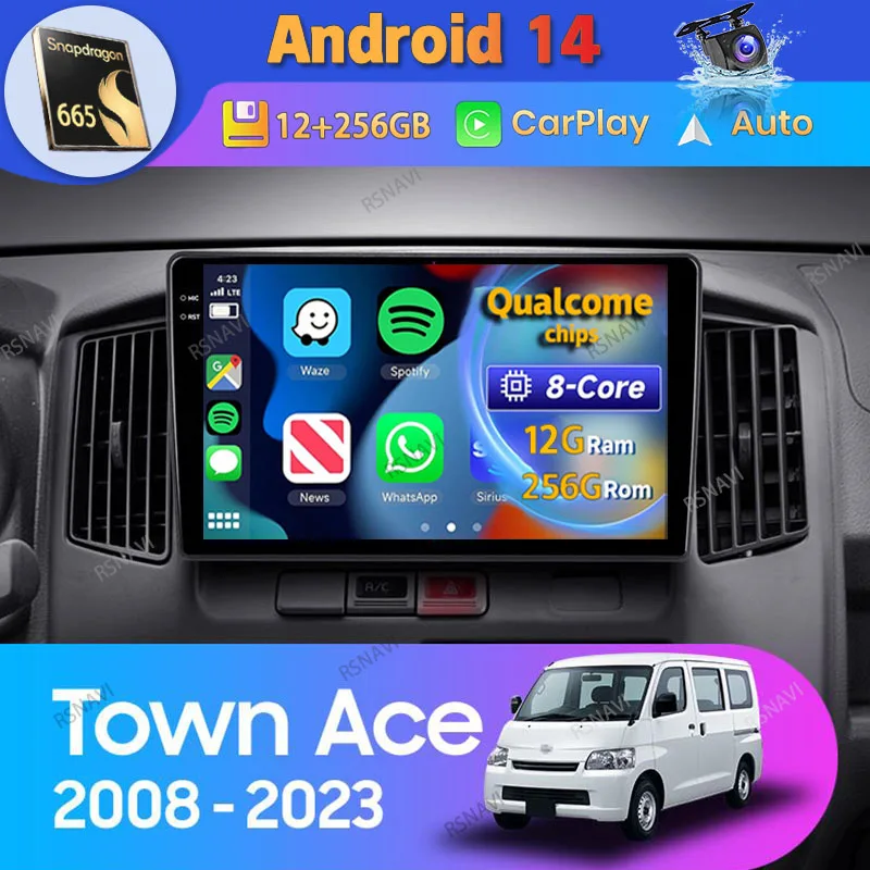 Android 14 Carplay Auto GPS For Toyota Town Ace 2008 2009 - 2023 Car Radio Navigation 2Din Player Video WIFI+4G Stereo Head Unit