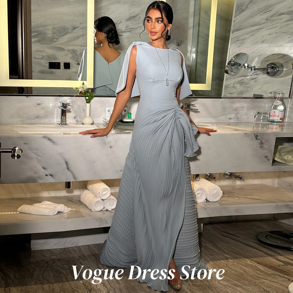 Simple Blue Jersey Evening Dress A-Line O-Neck Customized Homecoming Dresses Sweep Train Zipper Back Formal Occasion Gowns image 2