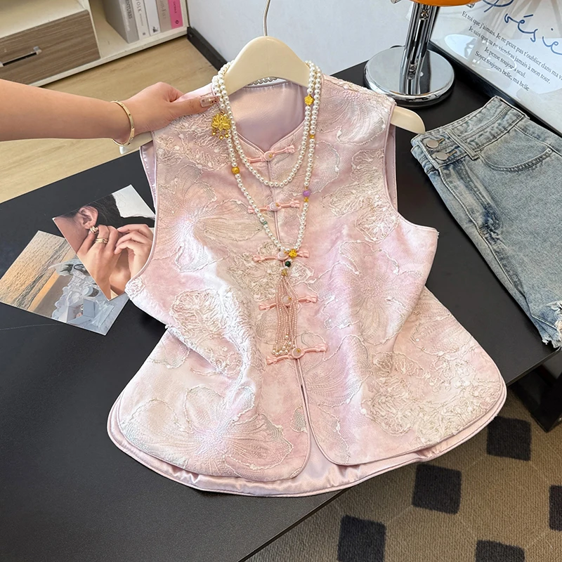 New Chinese Style Eastern Ancient Spring Autumn Silk Embroidered Jacket High-End Daily Wear Women's Vest Floral Pattern