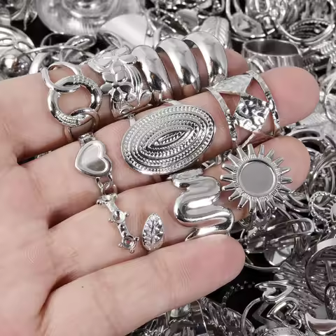 Random 5/10pcs Silver Color Stainless Steel Mix Rings For Women Men Accessories Open Ring Finger Jewelry DIY Blank Settings Gift
