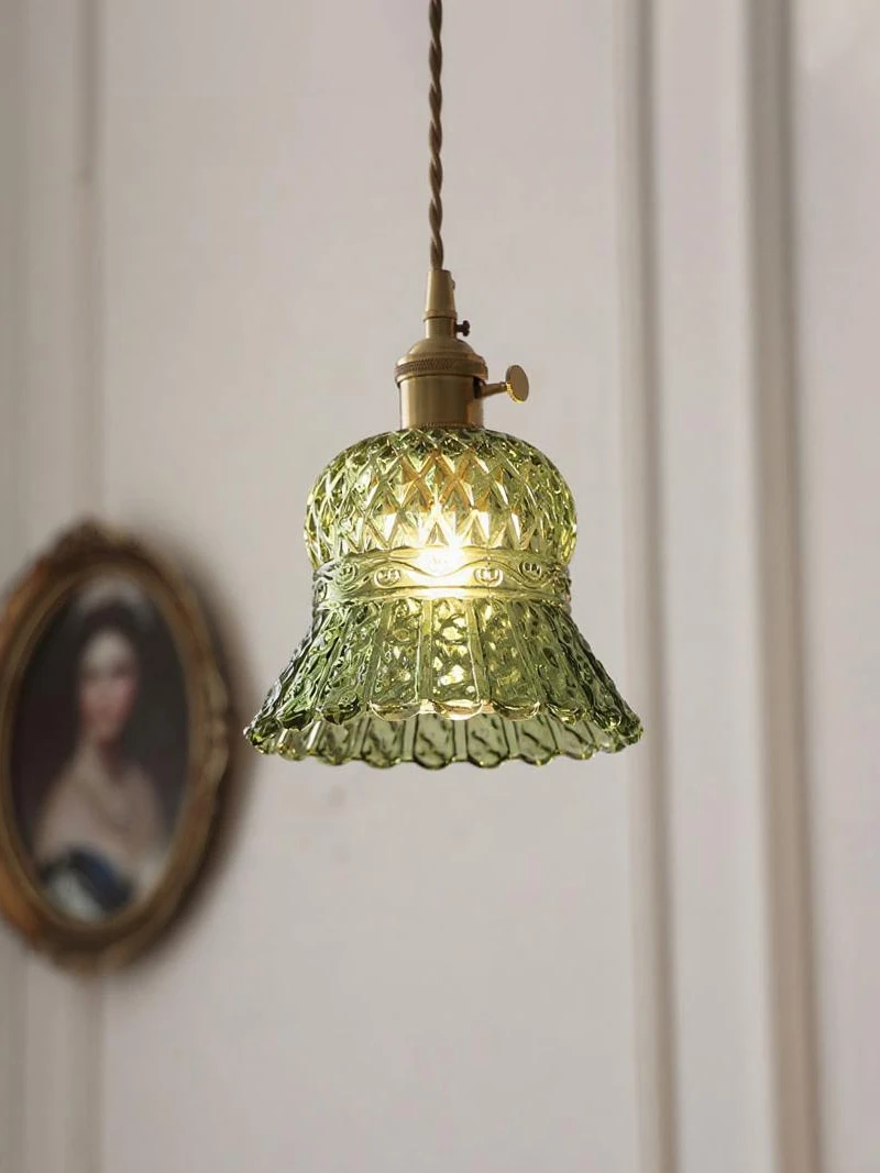 Multi-style Green Glass Pendant Light Vintage Light Fixtures with Glass Lampshade Modern Chandelier Lamp for Kitchen Island view 5