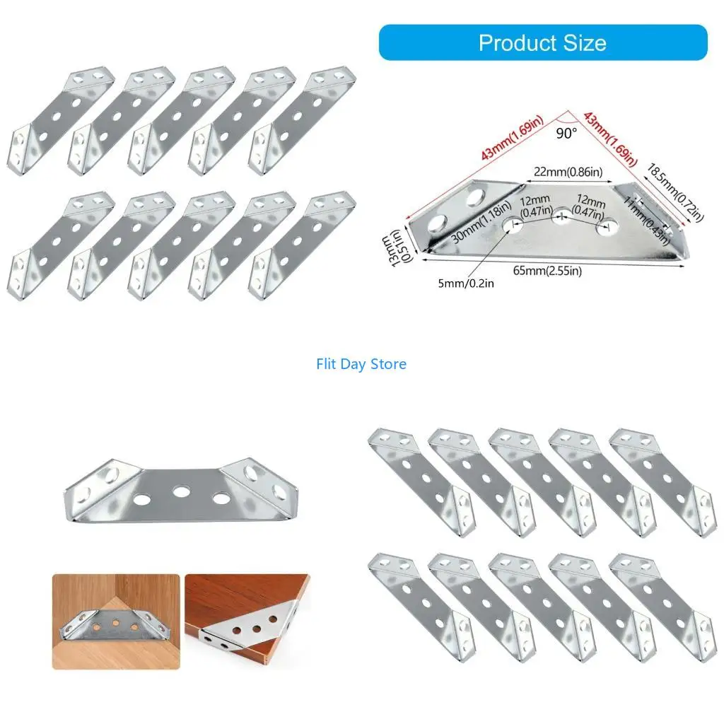 F92C 10Pcs Furniture Corner Connector Shelf Brackets for Drawers, Cabinets, Table