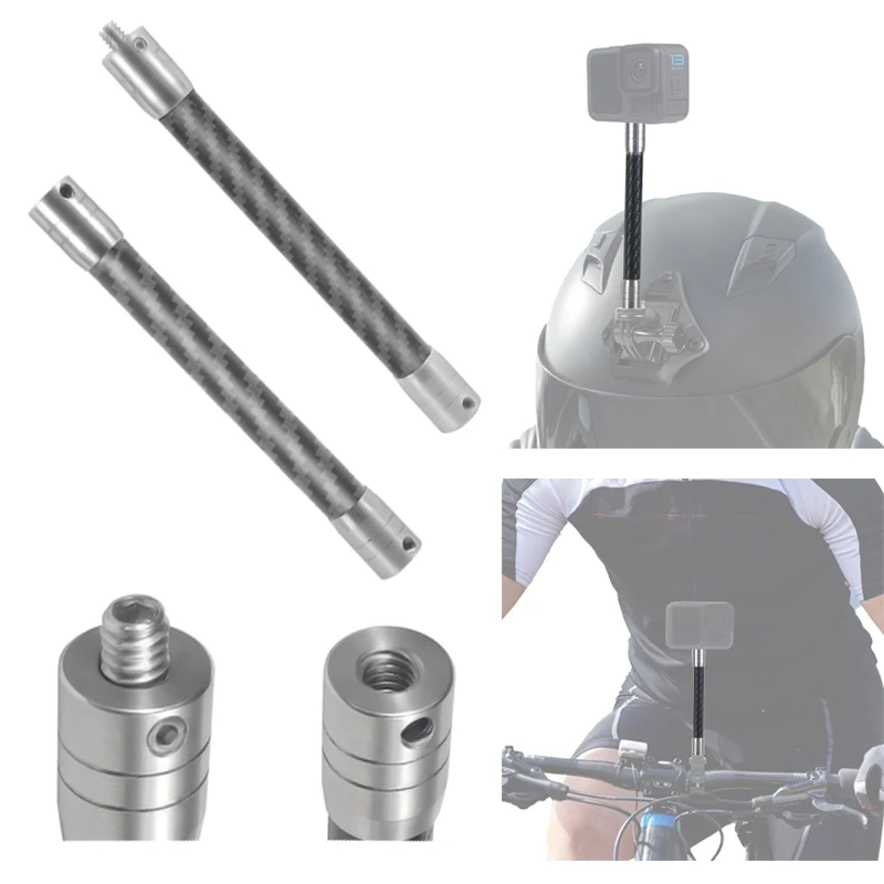 Carbon Fiber Extension Pole 1/4" Selfie Stick Ausziehbare Stange Edelstahl Schraubenloch für Gopro DJI Insta360 Action Kamera