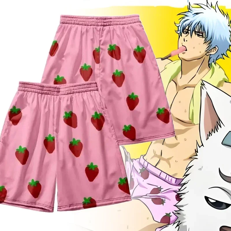 Anime Gintama Sakata Gintoki Cosplay Costume Underpants Adult Unisex Strawberry Pink Shorts Beach Pants Halloween Party Outfits