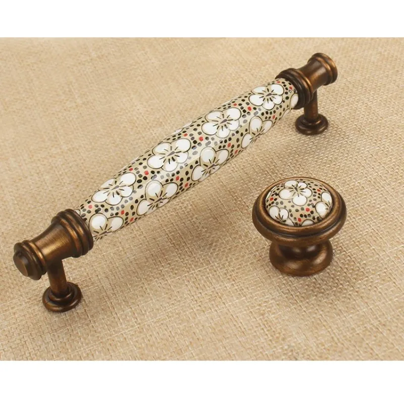Antique Bronze Ceramic Cabinet Handles Vintage Drawer Knobs Wardrobe Door Handles European Furniture Handle Hardware