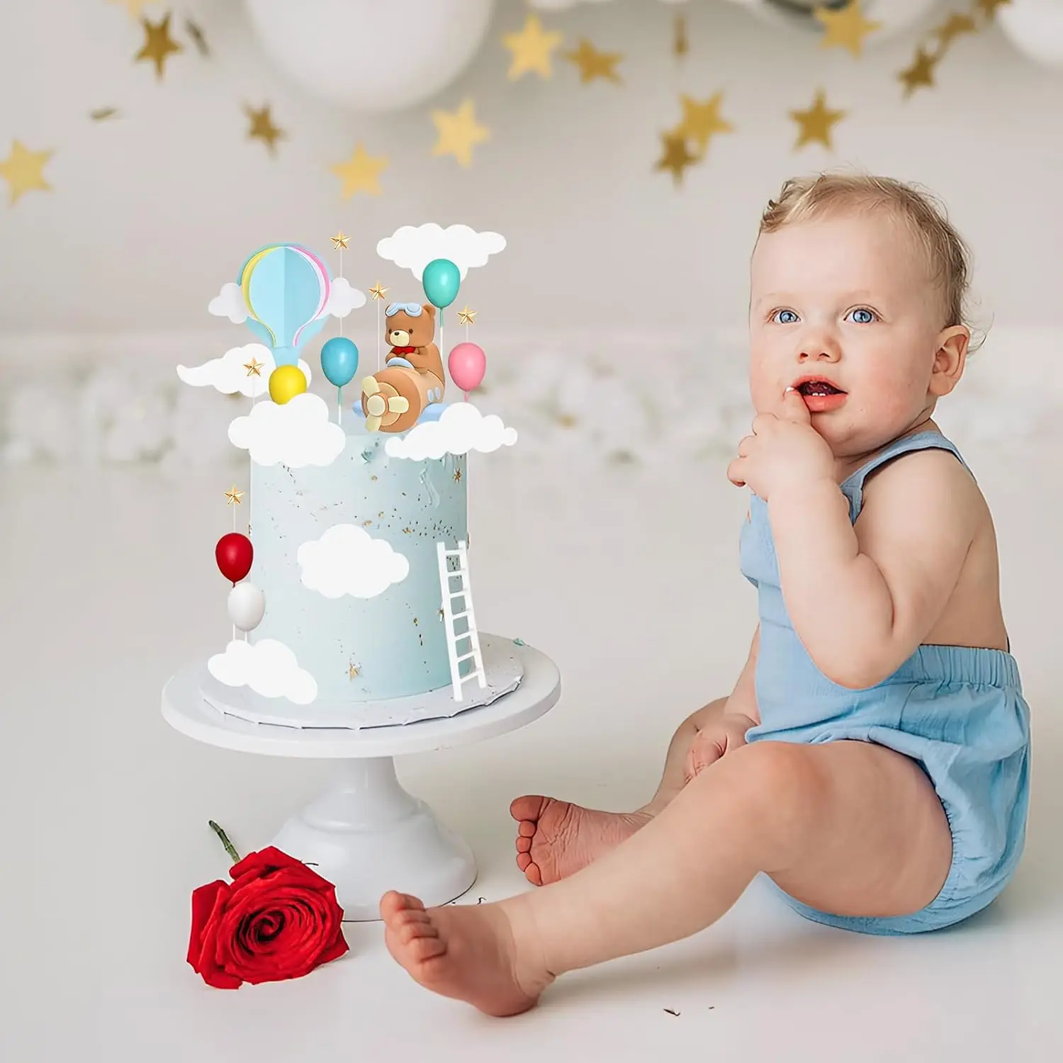 20 قطعة من أغطية كعكة الطائرة لتزيين كعكة السفر مع بالون الهواء الساخن على شكل دب لتزيين حفلات أعياد الميلاد وحفلات استقبال المولود الجديد