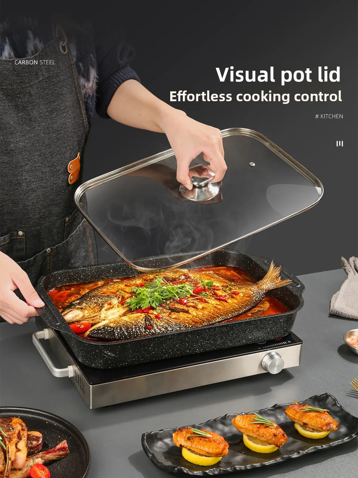 LMM Home Edition Grilled Fish Special Grilling Pan Rectangle Household Grilled Fish Plate Non-sticky