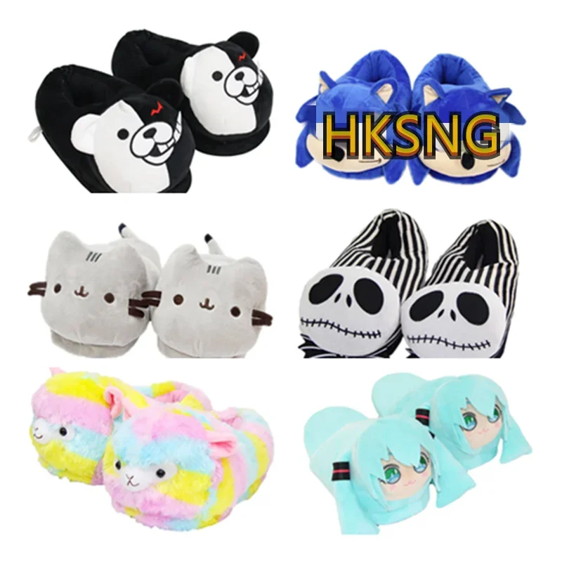 Hot Anime Winter Warm Cat Unicorn Dragon Slippers Unisex Couples Cosplay Flock Cute Indoor Home Pantoufle Bedroom Shoes