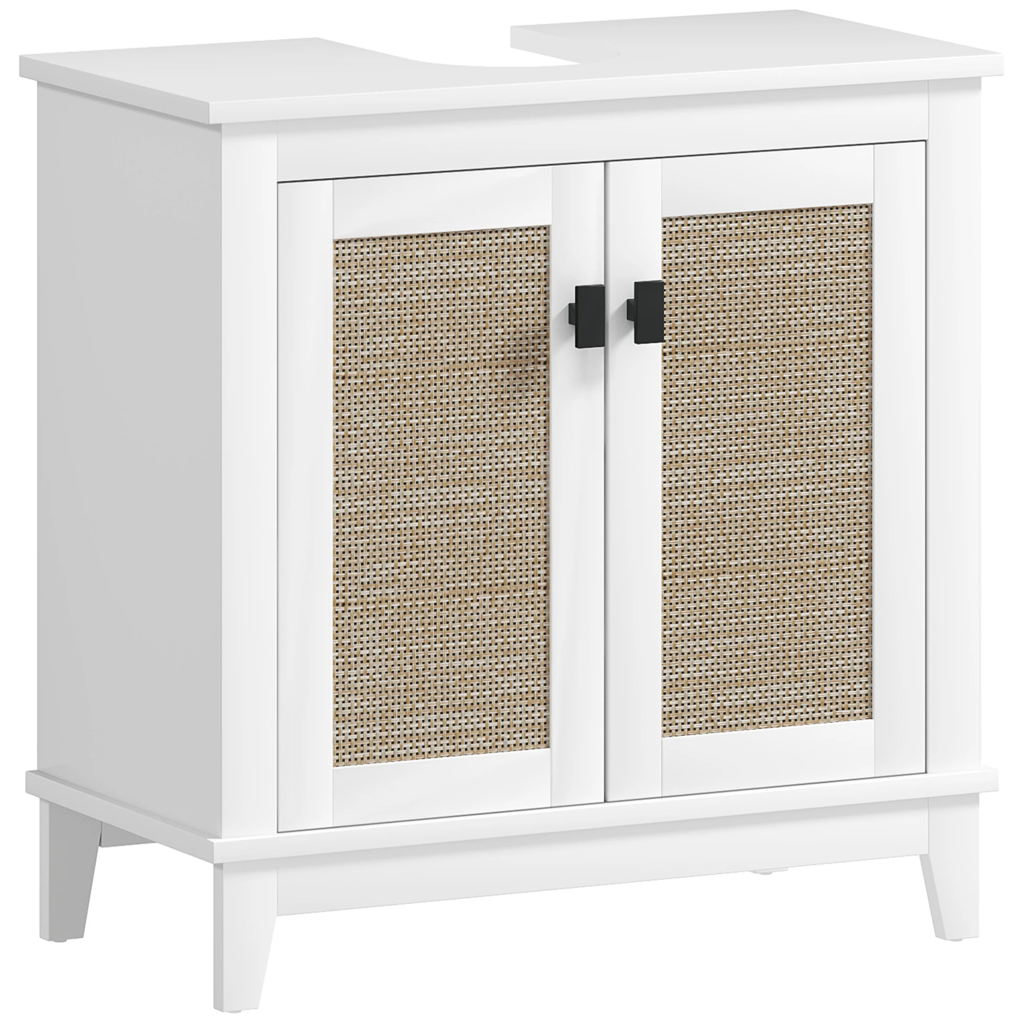 HOMCOM Mueble para Debajo del Lavabo Armario de Baño con Pie con 2 Puertas de Ratán PE 2 Estantes y Sistema Antivuelco para Cuar