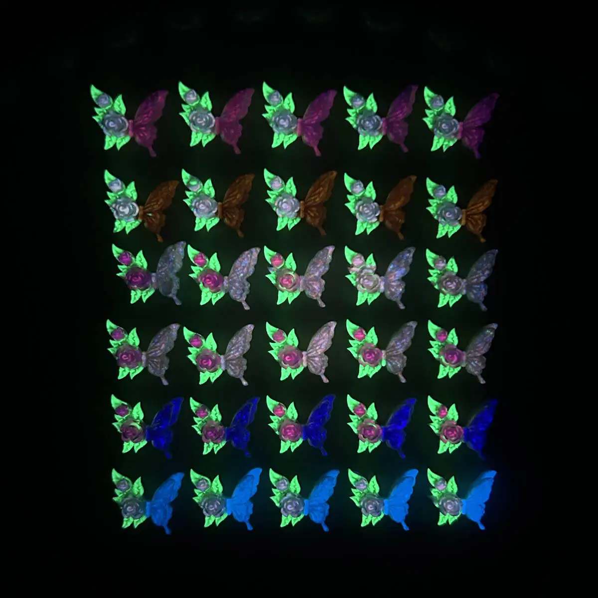 30Pcs 3D Resin Rose Butterfly Splicing Nail Charms Colorful Luminous Butterfly Nail Art Decoration Manicure DIY Accessories - Image 6