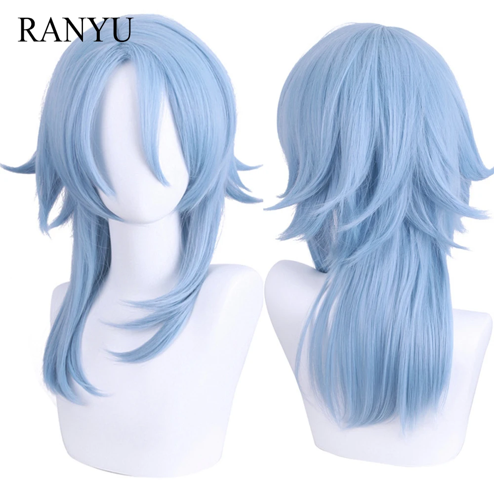 RANYU Genshin Impact Kamisato Ayato Wigs Synthetic Long Straight Blue Game Cosplay Hair Heat Resistant Wig for Party