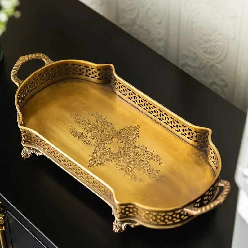 India imported home decoration, retro engraved tray living room porch cabinet, storage plate desktop ornament