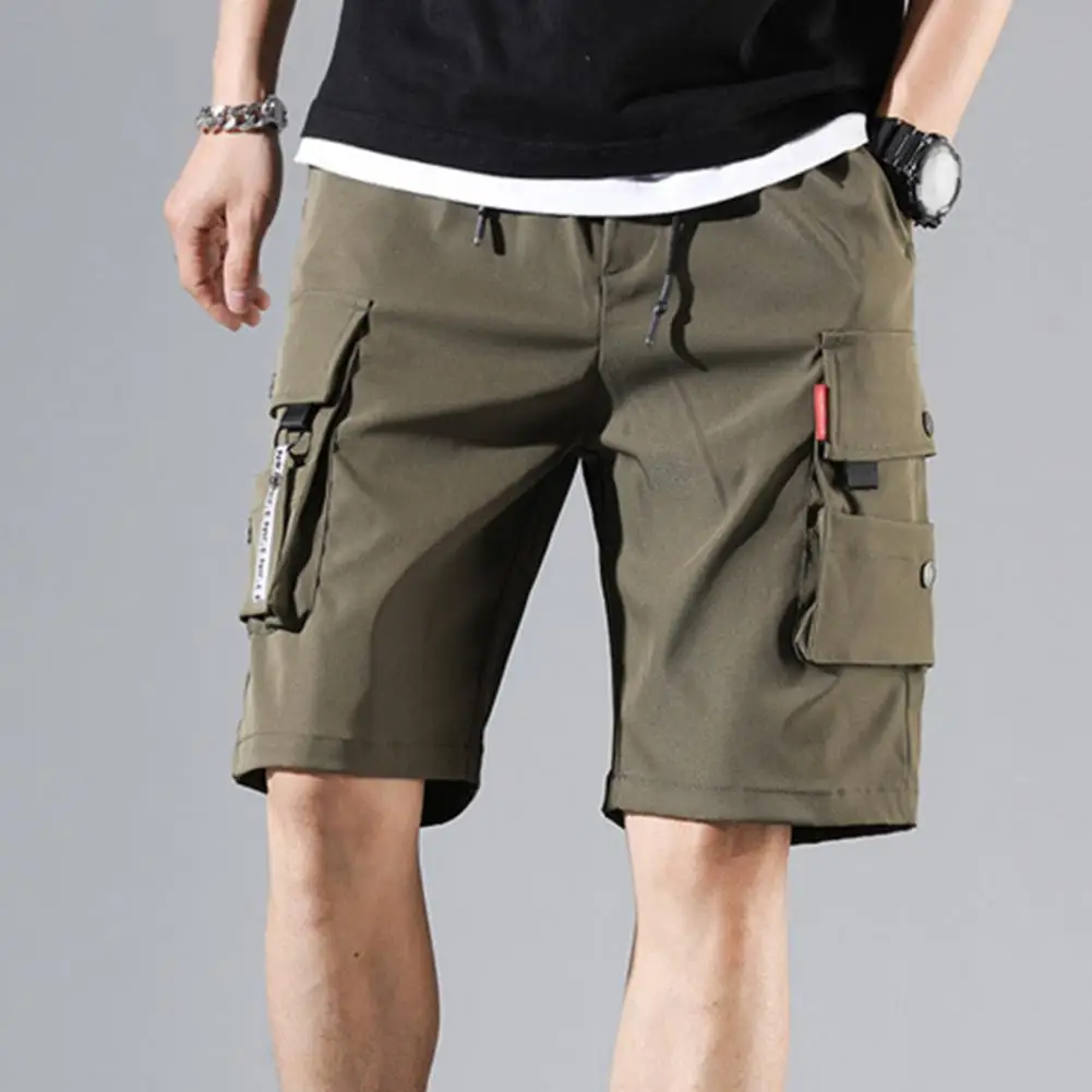 Shorts de cordão para homens, bolso múltiplo, solto, casual, shorts folgados, hip hop, perna larga, streetwear esportivo, secagem rápida