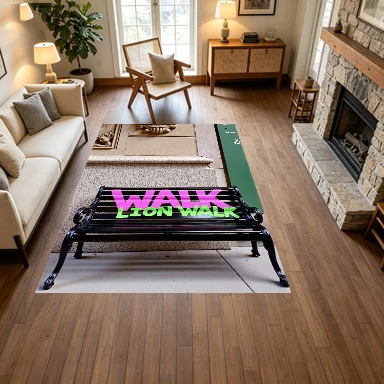 WALK LION WALK Street Graffiti Typography Carpet Flooring, Urban Fashion Non-Slip Floor Rug for Living Room Bedroom Home Decoration