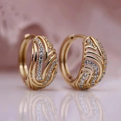 Fashion Gold Color Geometry Hollow Inlaid White Zircon Hoop Earrings for Women Elegant Engagement Wedding Earrings Jewelry