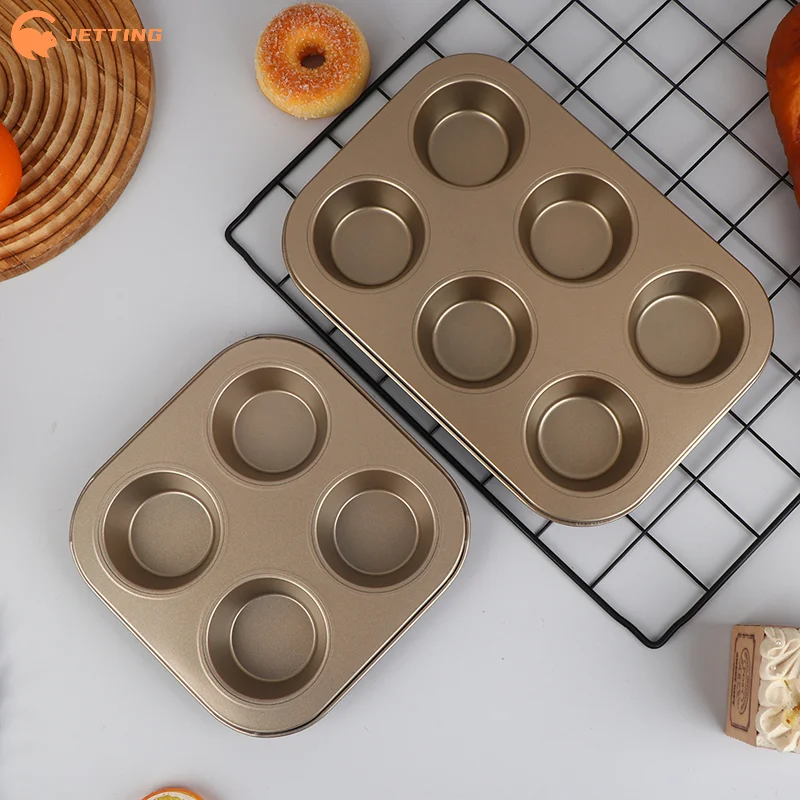 (New) 1PCS Carbon Steel Cupcake Pan 4/6/12 Cups Muffin Tray Non Stick Baking Mold Microwave Safe Cake Mould Bakeware for Home