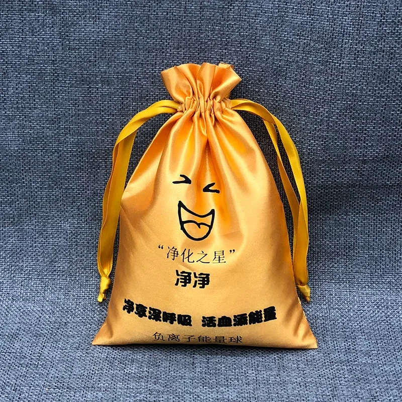 100PCS Gold Satin Gift Bags Packing Jewelry Hair Cosmetic Wedding Party Candy Reusable Sachet Drawstring Pouch Print Logo Custom