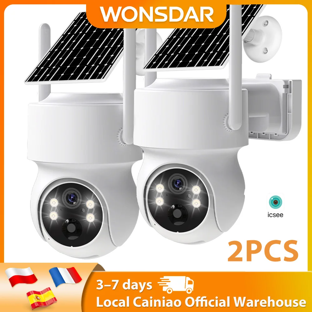 Wonsdar 2PCS Wireless Solar IP Camera HD Outdoor Built-in Battery WIFI PTZ