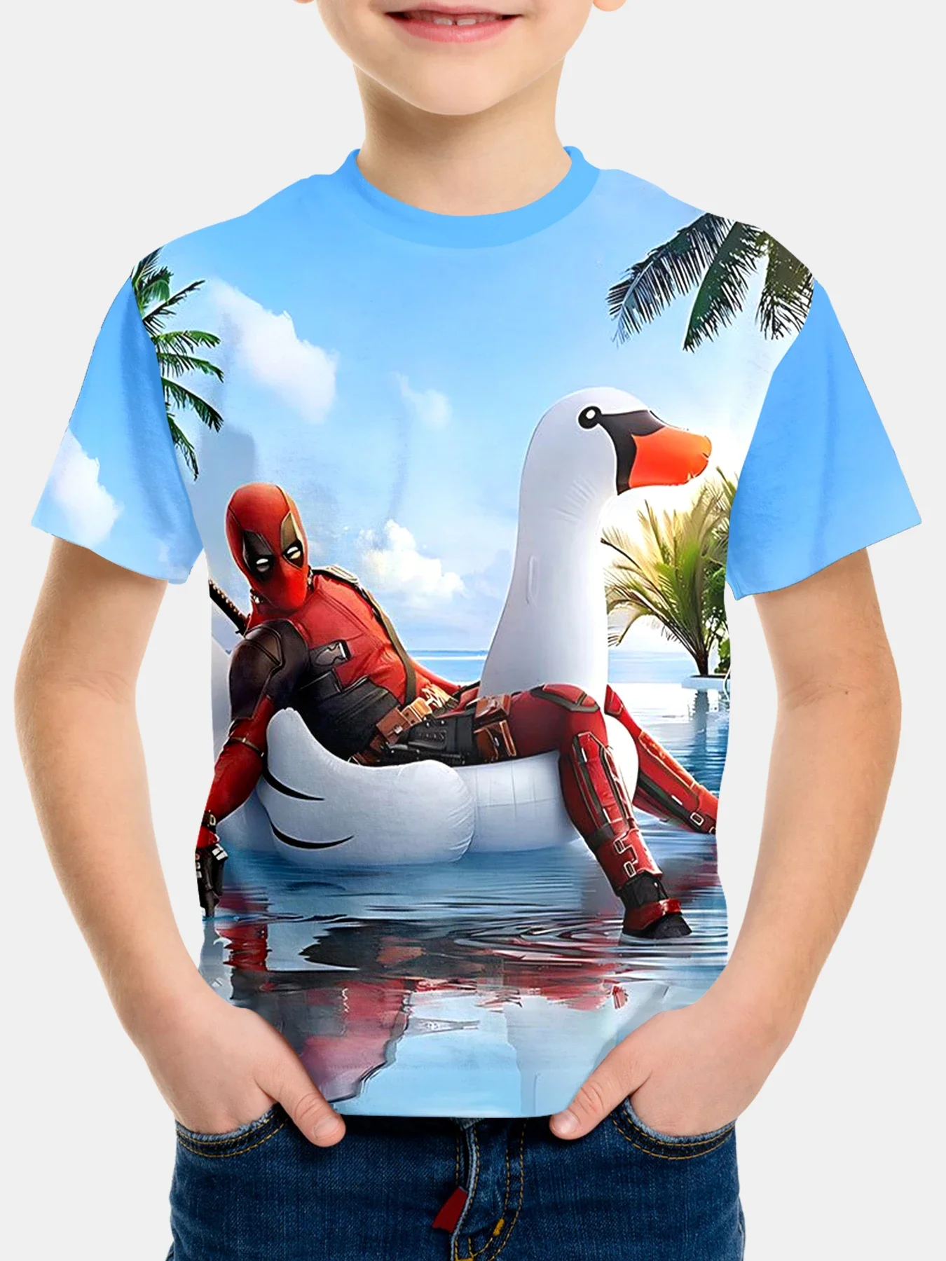 

3D Marvel Deadpool children's T-shirt breathable and quick-drying Y2K fashionable and comfortable street children's clothing