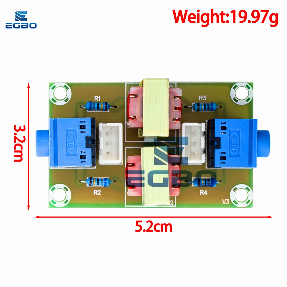 EGBO XH-M372 Stereo /Audio Isolator Vehicle Common Ground Suppression Interference Noise Isolation Module Transformer Coupler