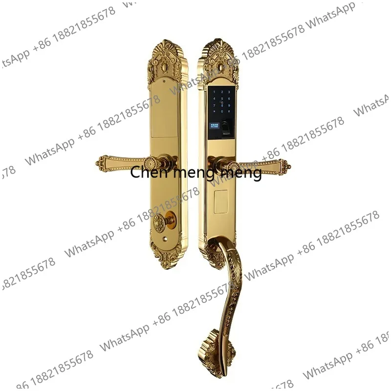 Solid Forged Pure Copper Fingerprint Smart Door Lock Luxury Vintage Antique Brass Handle Wood Door WiFi Aluminum Alloy