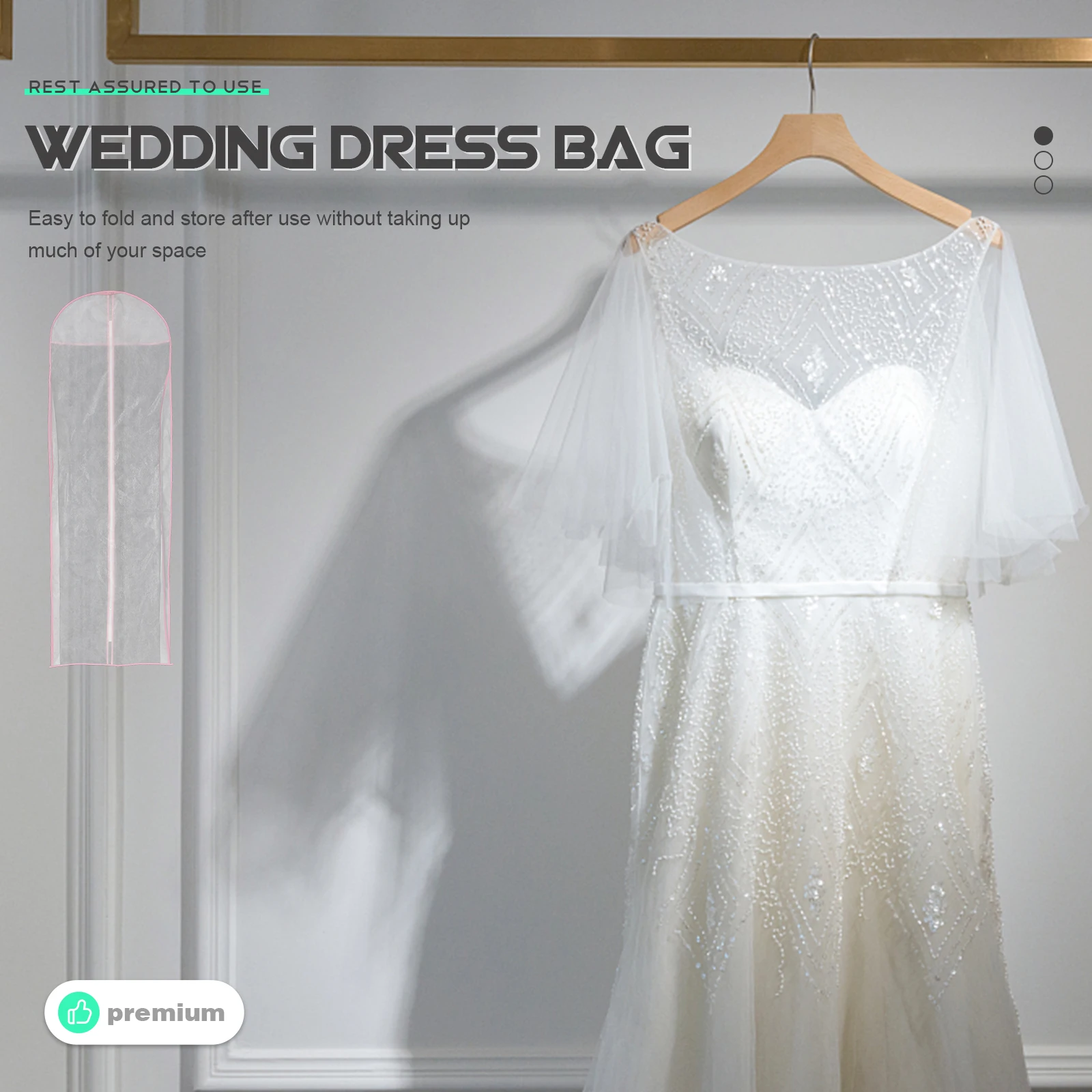 

Dress Bags Covers Long Bridesmaid Wedding Dress Storage Bag Non-Woven Organdie Smooth Zipper Dirt Proof Easy to Fold