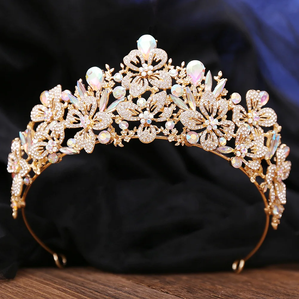 New Exquisite Butterfly Floral AB Color Crystal Crown Rhinestone Princess Pageant Diadem Wedding Hair Accessories Tiaras Jewelry