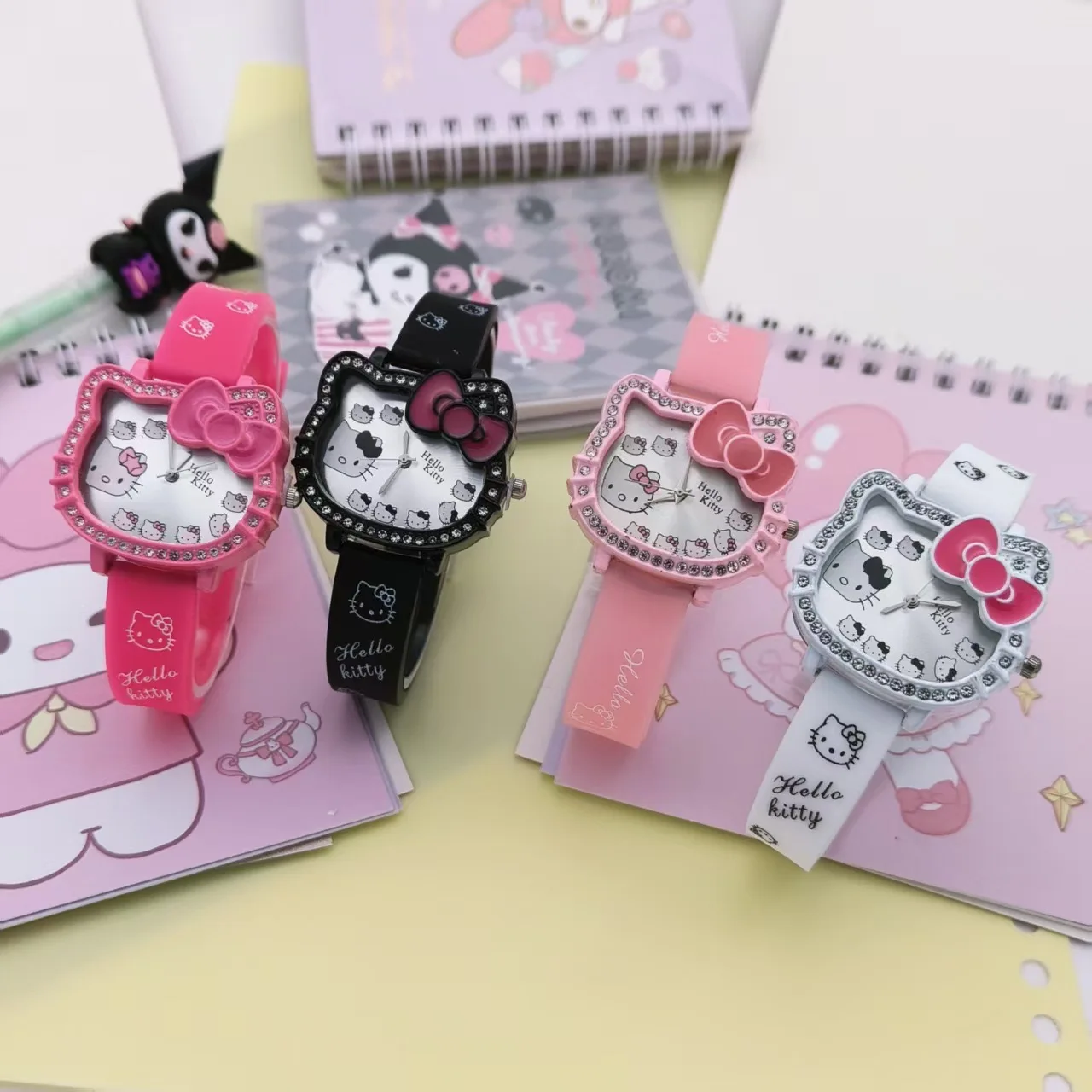 Cartoon Hello Kitty Electronic Watch Children's Cat Head Watch Bow Quartz Student Party Kids Girls Gifts Birthday Present