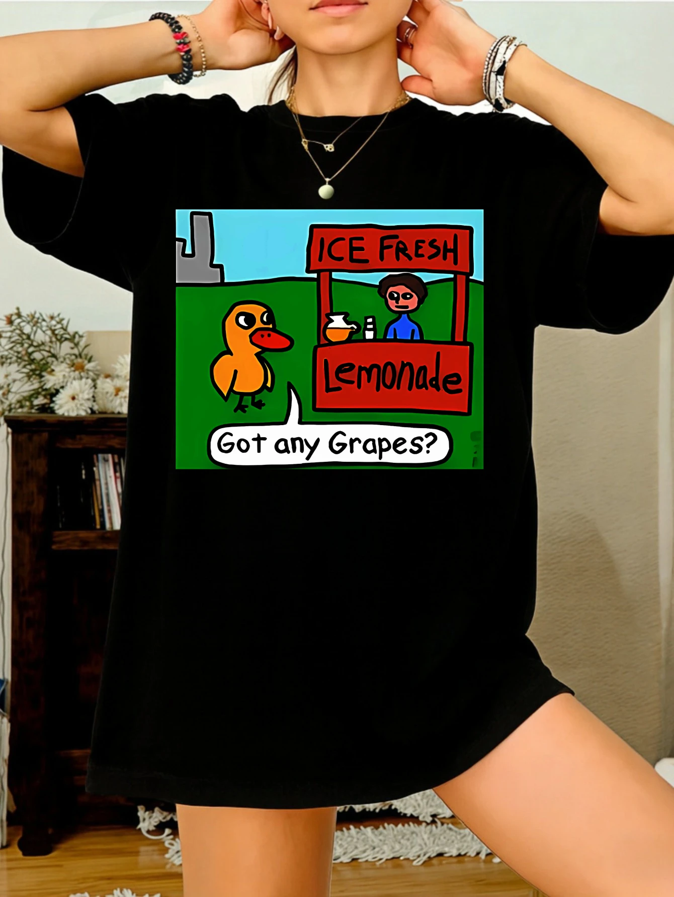 

womens cotton short sleeve t shirt funny duck lemonade stand graphic printed casual summer tee gift for her