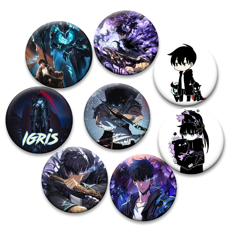 Anime Solo Leveling Button Pins Sung Jinwoo Cha Hae in Cartoon Badge Round Handmade Brooches for Backpack Accessories Gifts